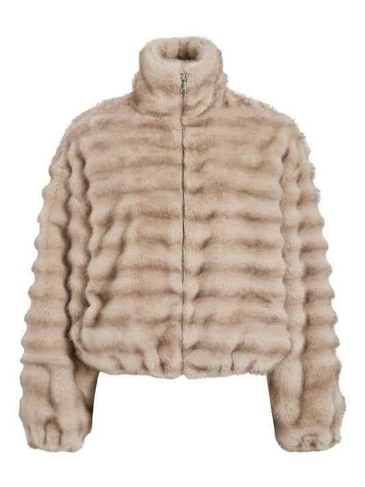 Vila Kurze Jacke Vikiva in Feather Gray Brown Stripe