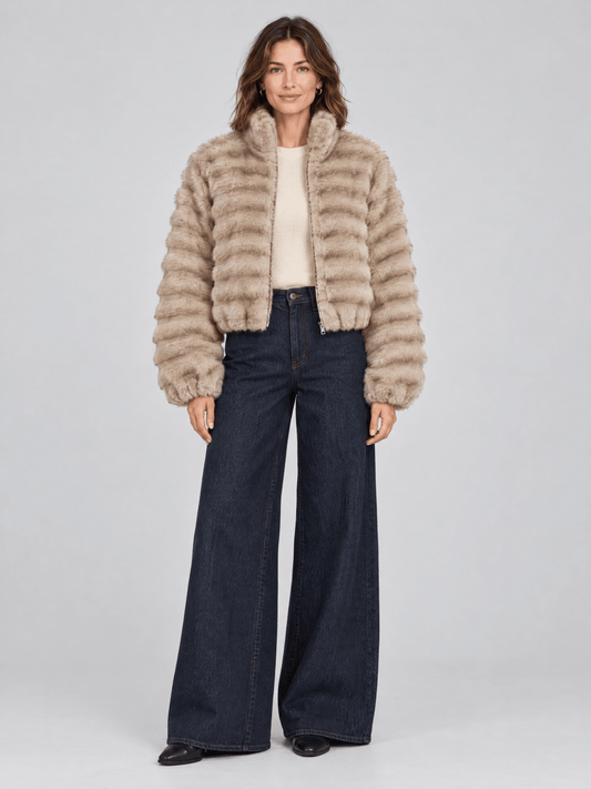 Vila Kurze Jacke Vikiva in Feather Gray Brown Stripe