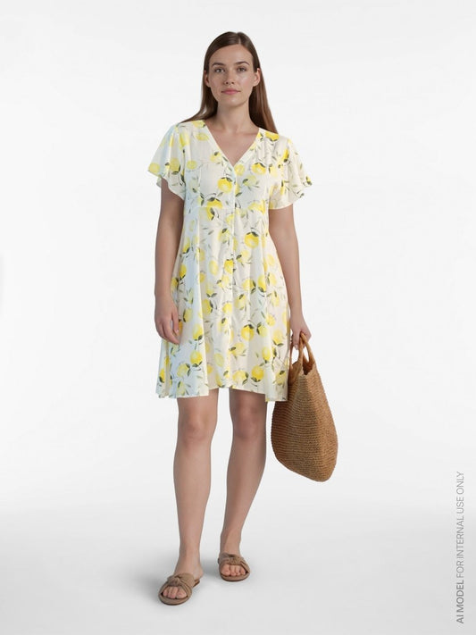 Vila Kurzkleid VILISA PRI V - NECK S/S SHORT DRESS/VOL - Snow White LEMO
