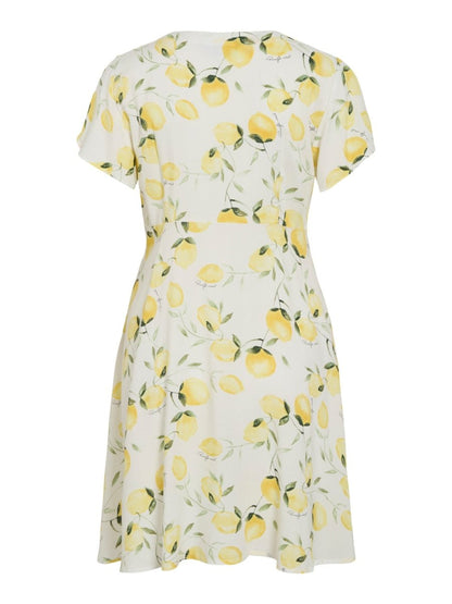 Vila Kurzkleid VILISA PRI V - NECK S/S SHORT DRESS/VOL - Snow White LEMO