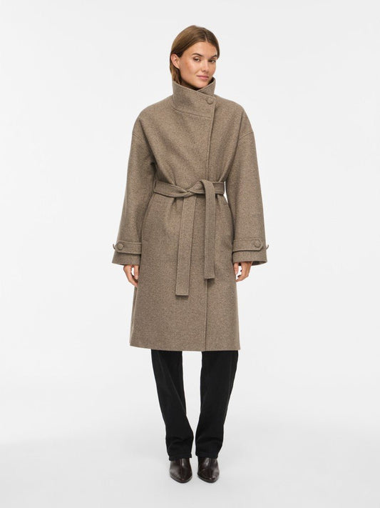 Vila Langer Mantel L/S Coat in Dark Natural Melange