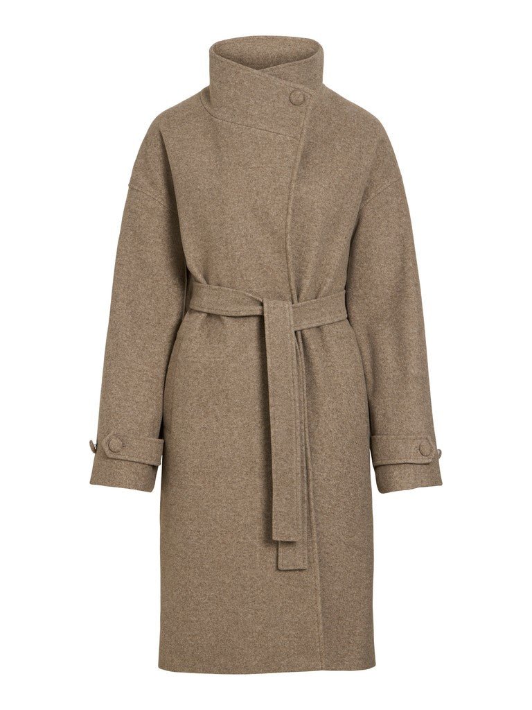 Vila Langer Mantel L/S Coat in Dark Natural Melange