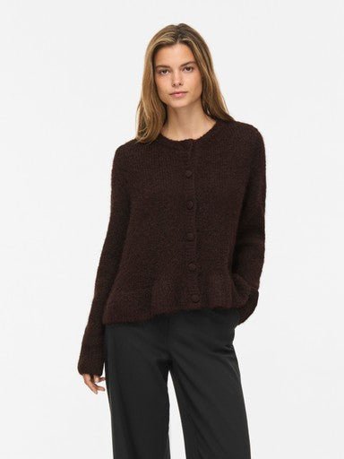 Vila L/S Flounce Knit Cardigan Coffee Bean Melange
