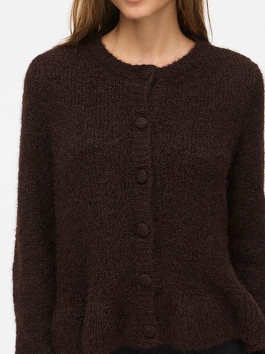 Vila L/S Flounce Knit Cardigan Coffee Bean Melange