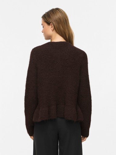 Vila L/S Flounce Knit Cardigan Coffee Bean Melange