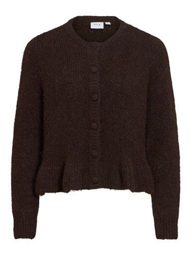 Vila L/S Flounce Knit Cardigan Coffee Bean Melange