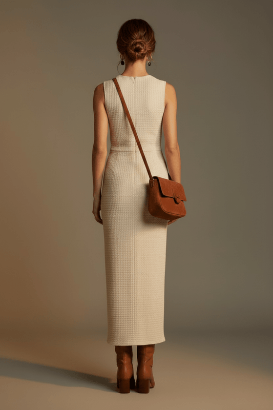 Vila Midi-Kleid VIMERGENA BOAT NECK S/L MIDI DRESS/BFS - Birch