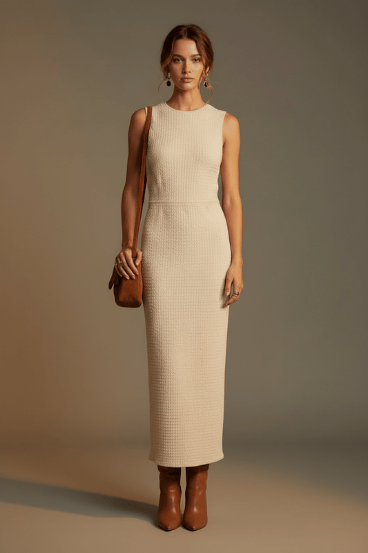 Vila Midi-Kleid VIMERGENA BOAT NECK S/L MIDI DRESS/BFS - Birch