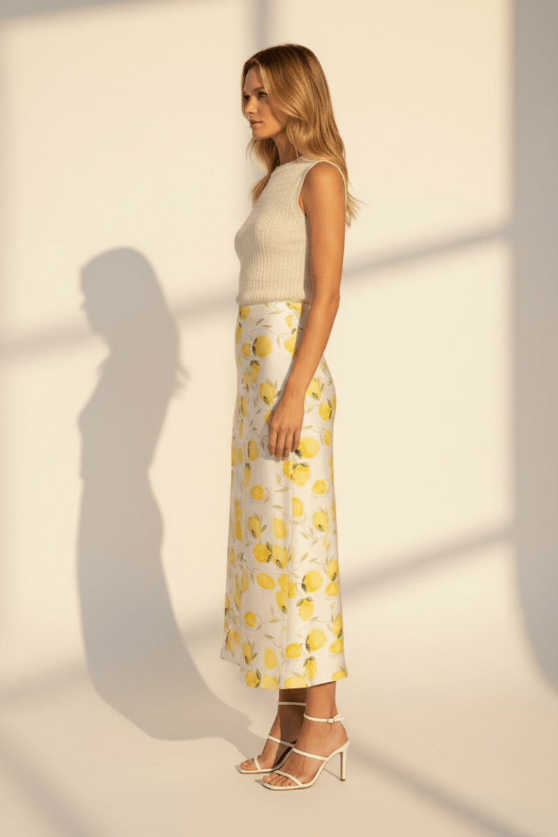 Vila Midi - Rock VIELLETTE HW MIDI SKIRT - NOOS - Snow White LEMON