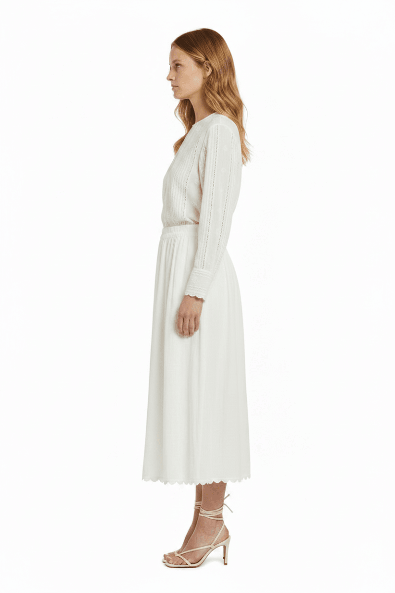 Vila Midi - Rock VIMINDY HW SCALLOP MIDI SKIRT - Snow White