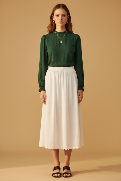 Vila Midi-Rock VIMINDY HW SCALLOP MIDI SKIRT - Snow White