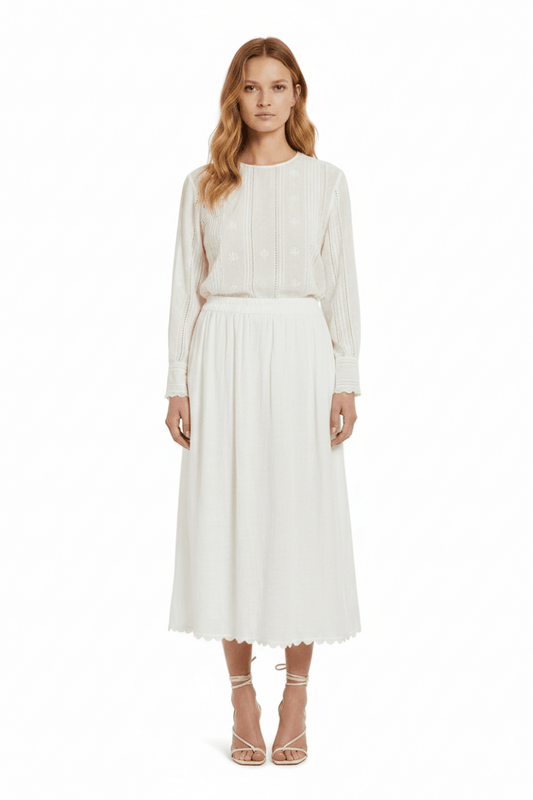 Vila Midi - Rock VIMINDY HW SCALLOP MIDI SKIRT - Snow White