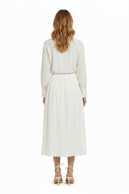 Vila Midi - Rock VIMINDY HW SCALLOP MIDI SKIRT - Snow White
