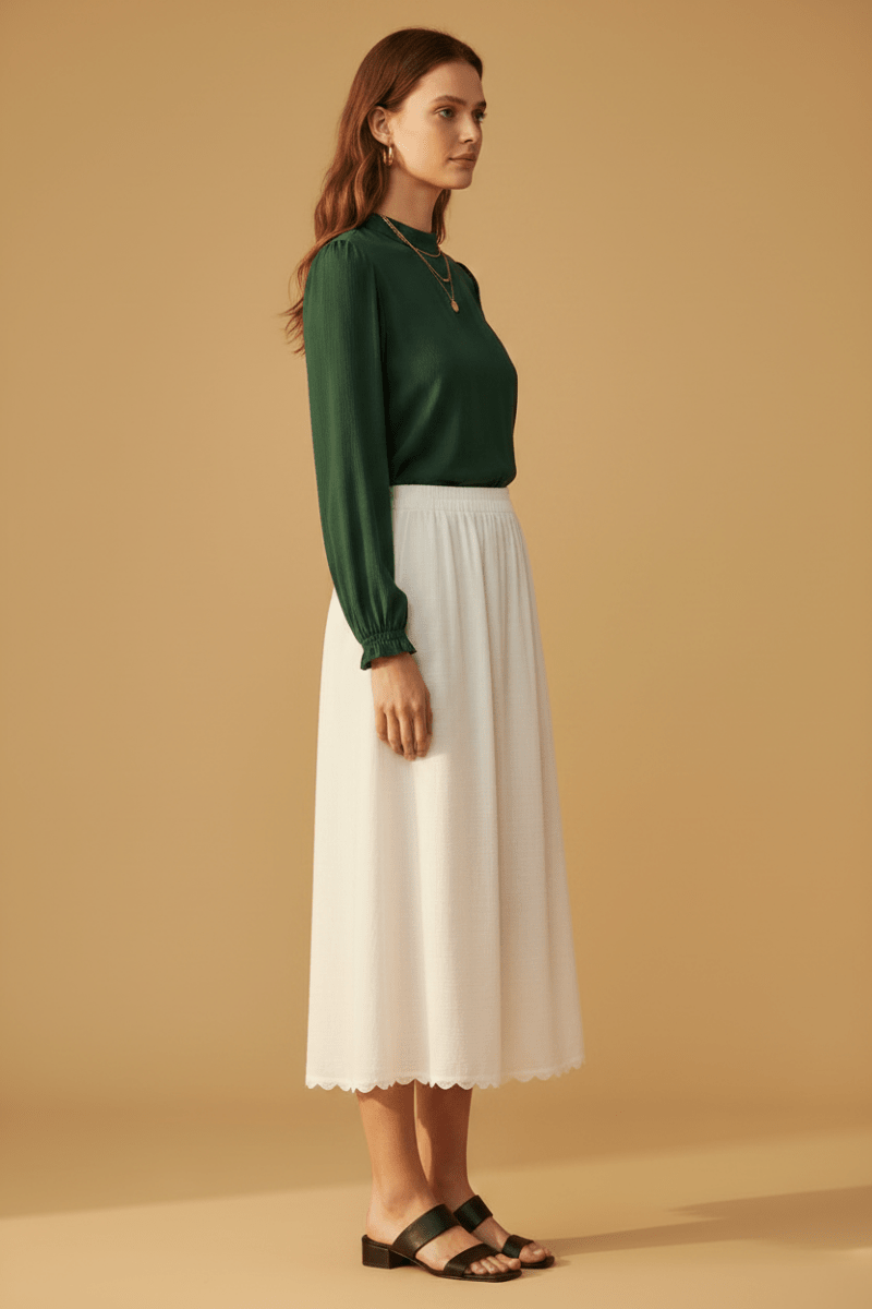 Vila Midi-Rock VIMINDY HW SCALLOP MIDI SKIRT - Snow White