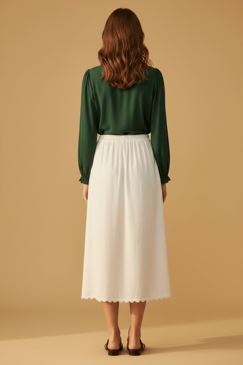 Vila Midi-Rock VIMINDY HW SCALLOP MIDI SKIRT - Snow White