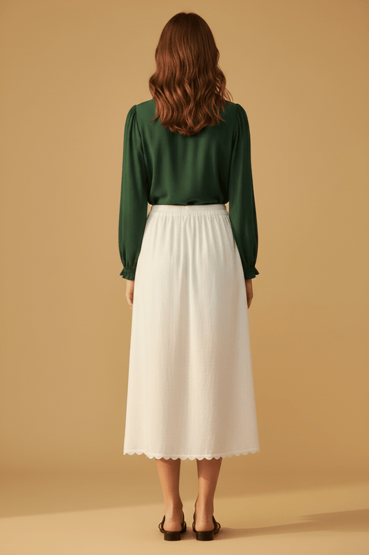 Vila Midi-Rock VIMINDY HW SCALLOP MIDI SKIRT - Snow White