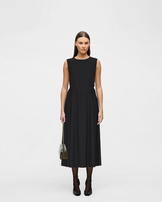 VILA Midikleid VIJIMBA O - NECK S/L MIDI DRESS - Black Beauty