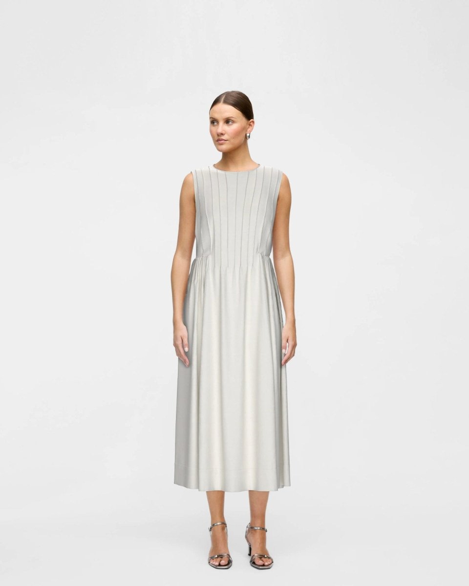 VILA Midikleid VIJIMBA O - NECK S/L MIDI DRESS - Snow White