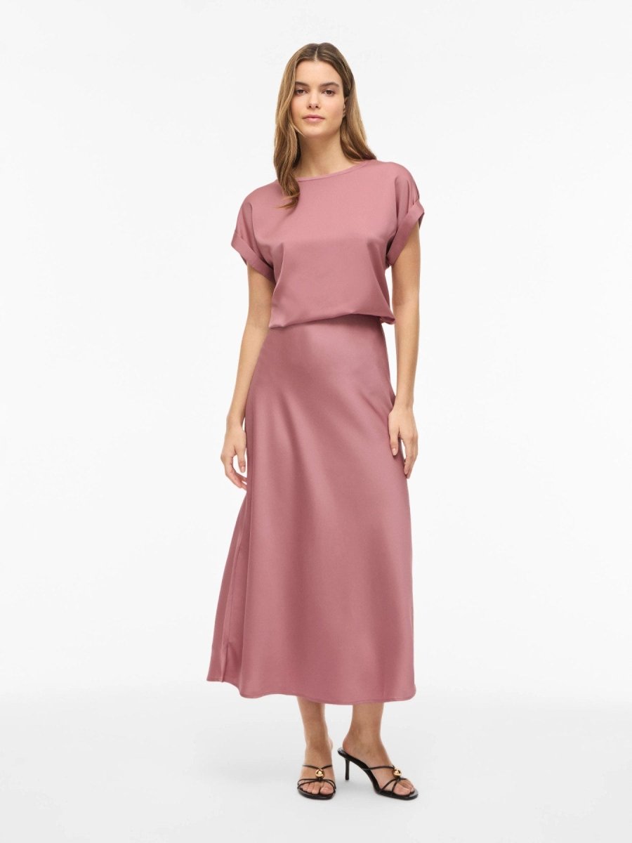 Vila Midirock VIELLETTE HW MIDI SKIRT in Nostalgia Rose