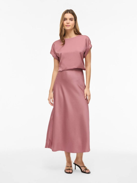 Vila Midirock VIELLETTE HW MIDI SKIRT in Nostalgia Rose