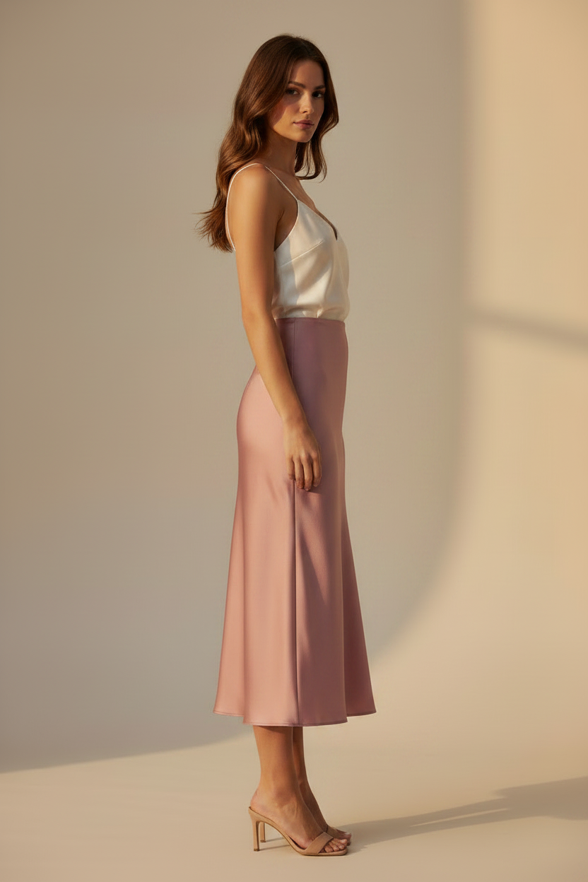Vila Midirock VIELLETTE HW MIDI SKIRT in Nostalgia Rose
