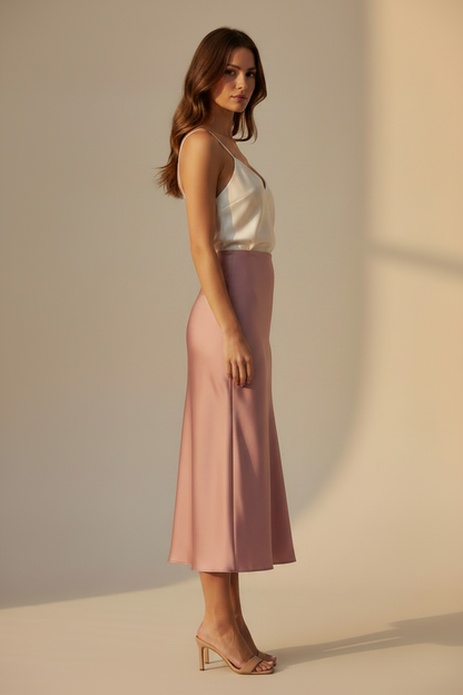 Vila Midirock VIELLETTE HW MIDI SKIRT in Nostalgia Rose