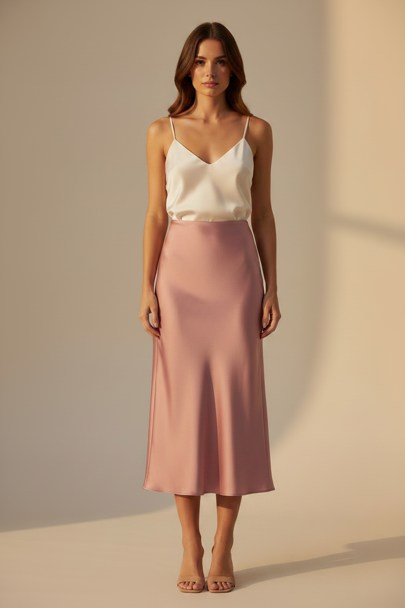 Vila Midirock VIELLETTE HW MIDI SKIRT in Nostalgia Rose