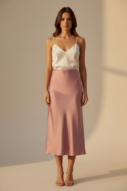 Vila Midirock VIELLETTE HW MIDI SKIRT in Nostalgia Rose