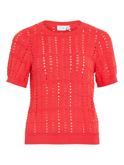 Vila O - NECK POINTELLE KNIT TOP/TES in der Farbe Hibiscus