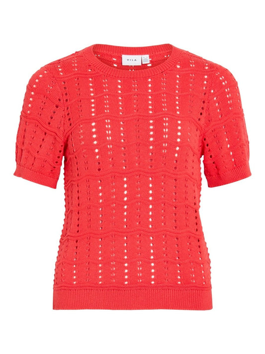 Vila O - NECK POINTELLE KNIT TOP/TES in der Farbe Hibiscus
