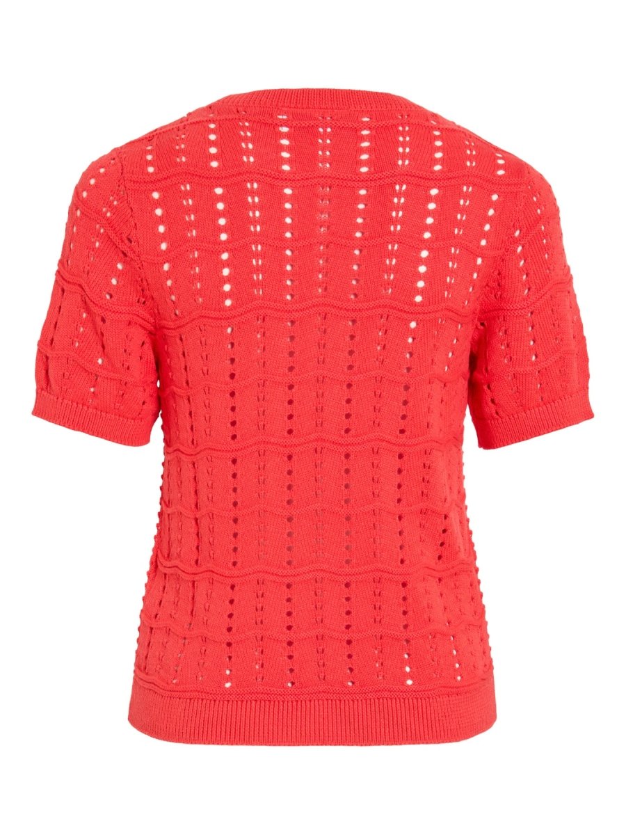 Vila O - NECK POINTELLE KNIT TOP/TES in der Farbe Hibiscus