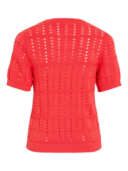 Vila O - NECK POINTELLE KNIT TOP/TES in der Farbe Hibiscus