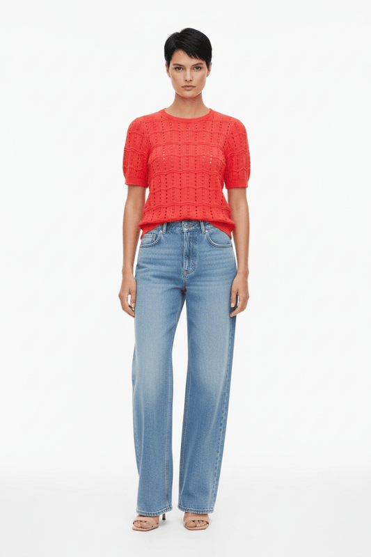 Vila O - NECK POINTELLE KNIT TOP/TES in der Farbe Hibiscus
