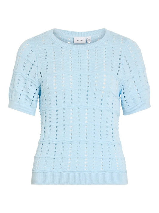 Vila O - NECK POINTELLE KNIT TOP/TES in der Farbe Nantucket Breeze