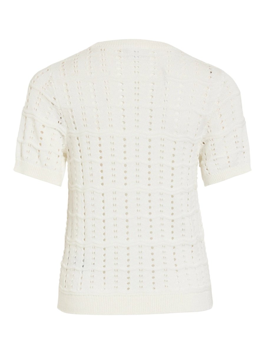 Vila O - NECK POINTELLE KNIT TOP/TES in der Farbe Snow White