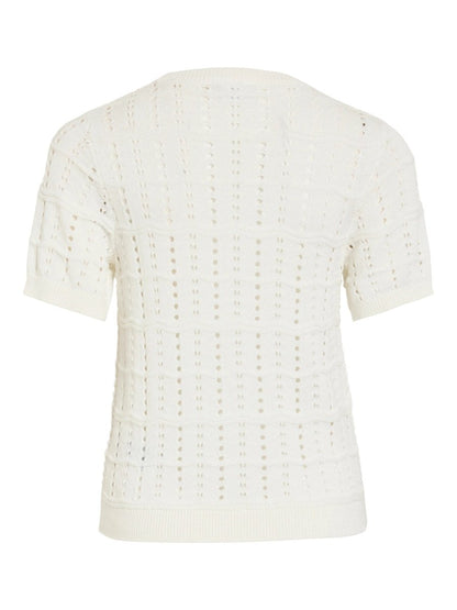 Vila O - NECK POINTELLE KNIT TOP/TES in der Farbe Snow White