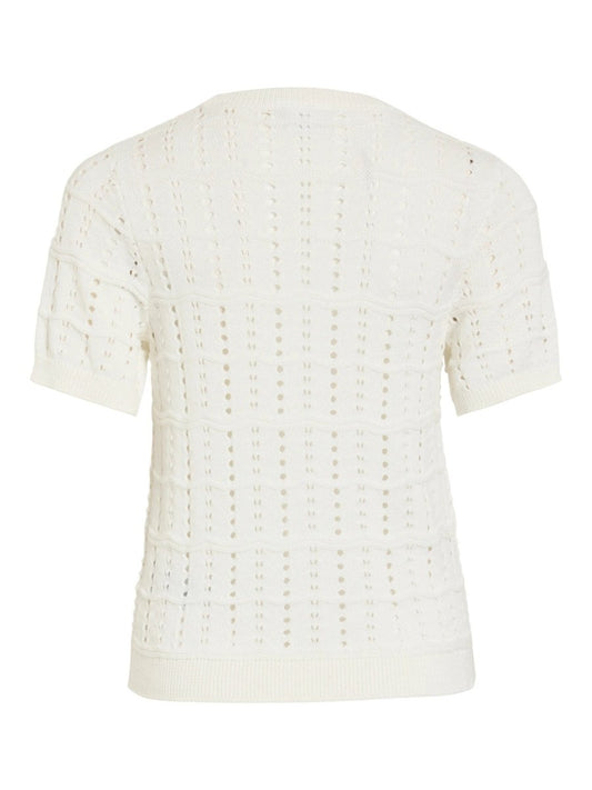 Vila O - NECK POINTELLE KNIT TOP/TES in der Farbe Snow White