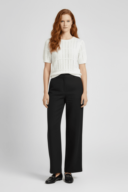 Vila O - NECK POINTELLE KNIT TOP/TES in der Farbe Snow White