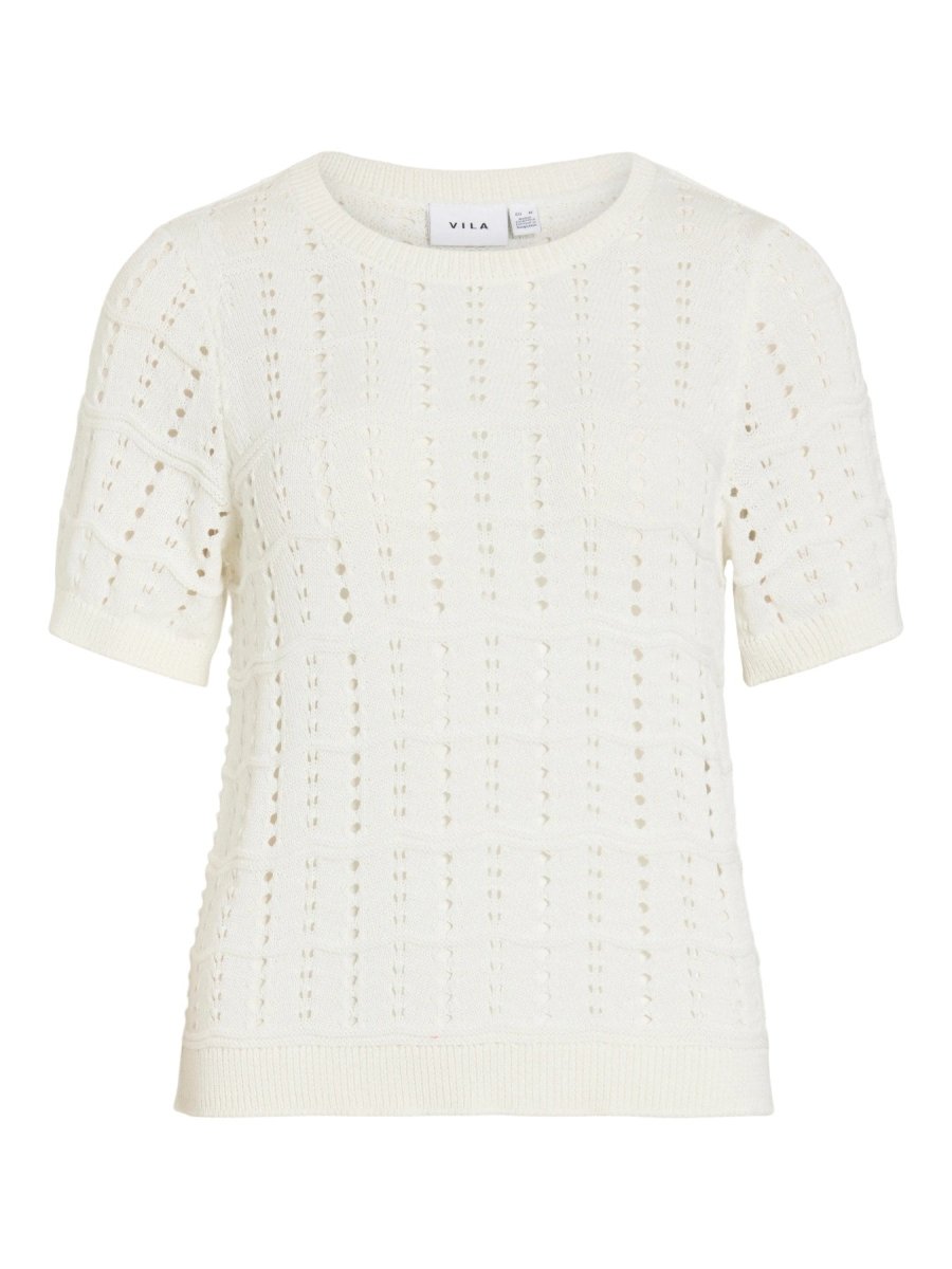 Vila O - NECK POINTELLE KNIT TOP/TES in der Farbe Snow White