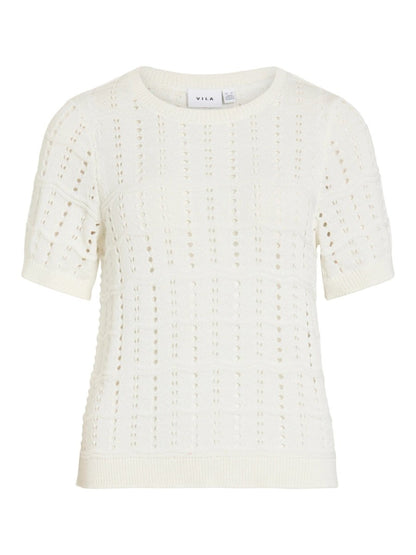 Vila O - NECK POINTELLE KNIT TOP/TES in der Farbe Snow White