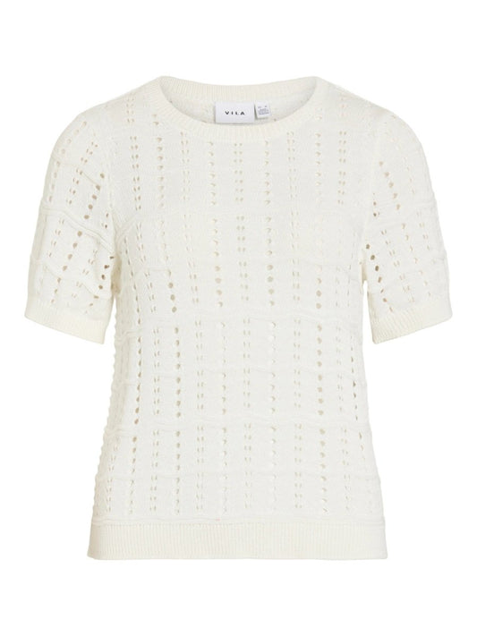 Vila O - NECK POINTELLE KNIT TOP/TES in der Farbe Snow White