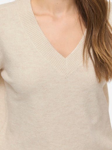 Vila Pullover Langarm Wendbar V-Ausschnitt Strick Top Birch Melange