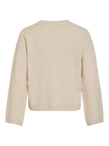 Vila Pullover Langarm Wendbar V-Ausschnitt Strick Top Birch Melange