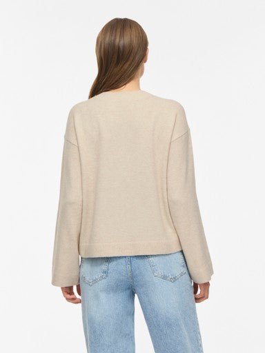 Vila Pullover Langarm Wendbar V-Ausschnitt Strick Top Birch Melange