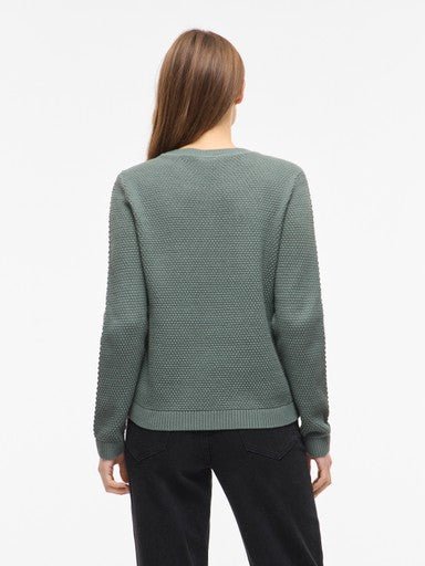 Vila Pullover Rundhals Langarm Strick Top Balsam Green