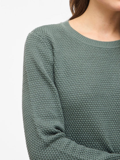 Vila Pullover Rundhals Langarm Strick Top Balsam Green
