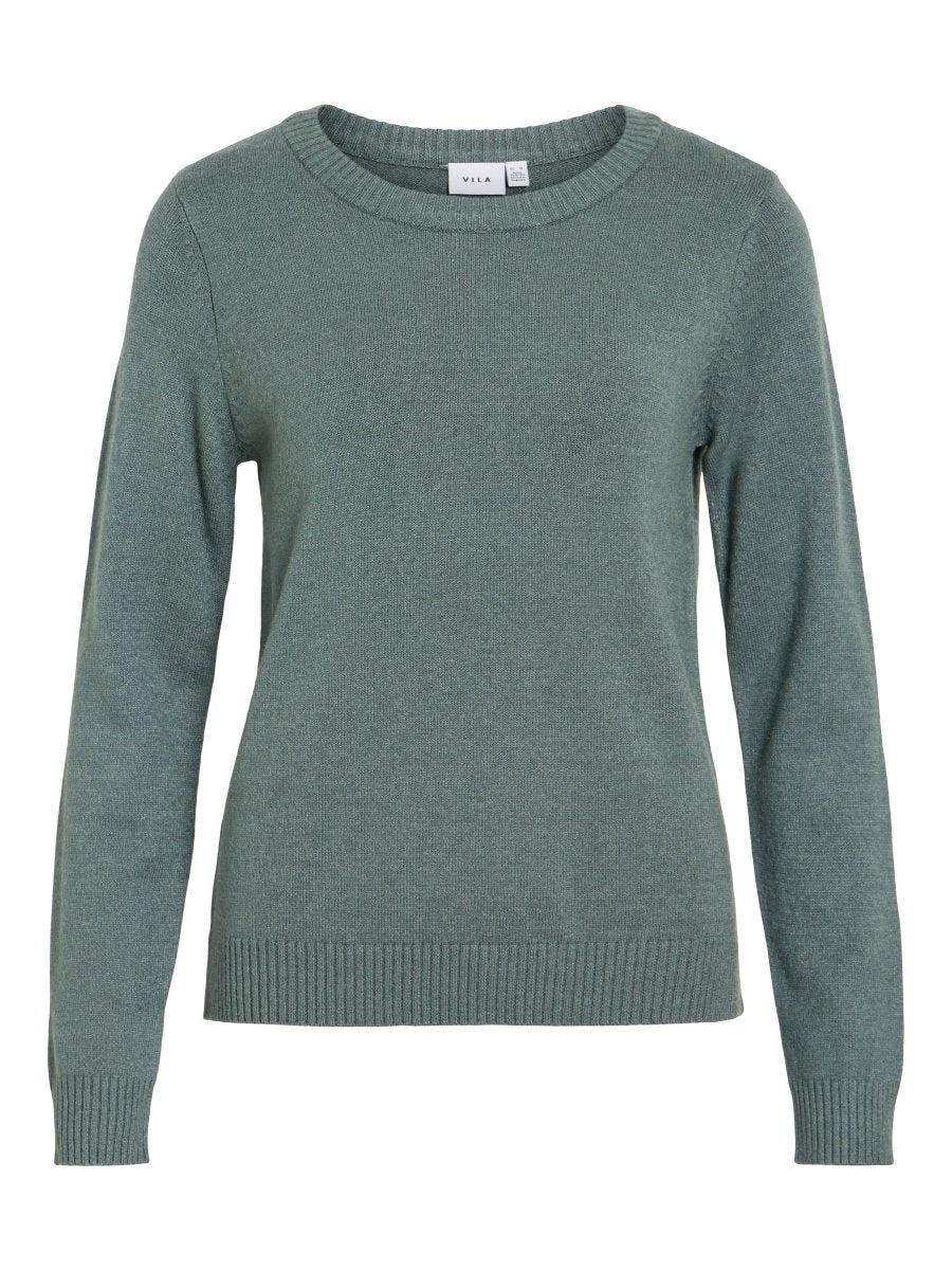 Vila Pullover Rundhals Langarm Strick Top Balsam Green Dark Melange