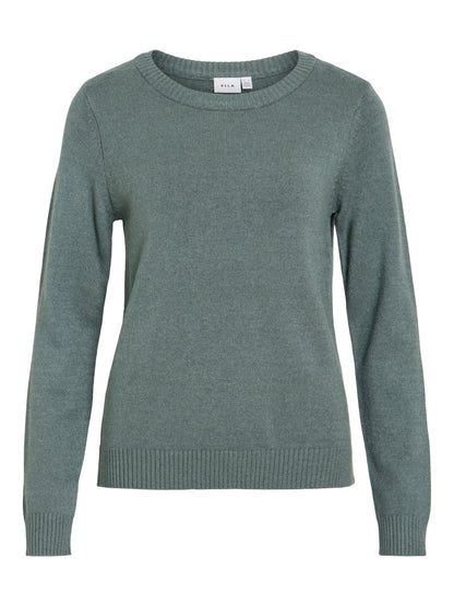 Vila Pullover Rundhals Langarm Strick Top Balsam Green Dark Melange