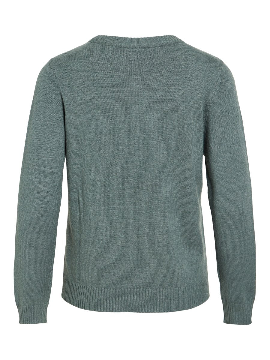 Vila Pullover Rundhals Langarm Strick Top Balsam Green Dark Melange