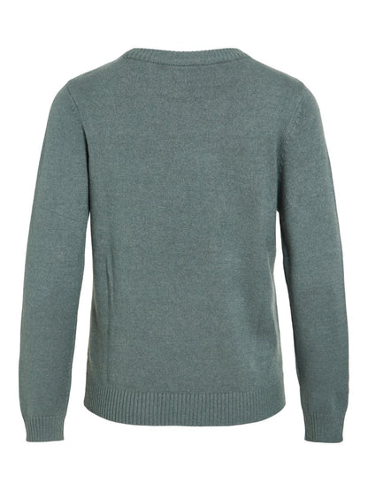 Vila Pullover Rundhals Langarm Strick Top Balsam Green Dark Melange
